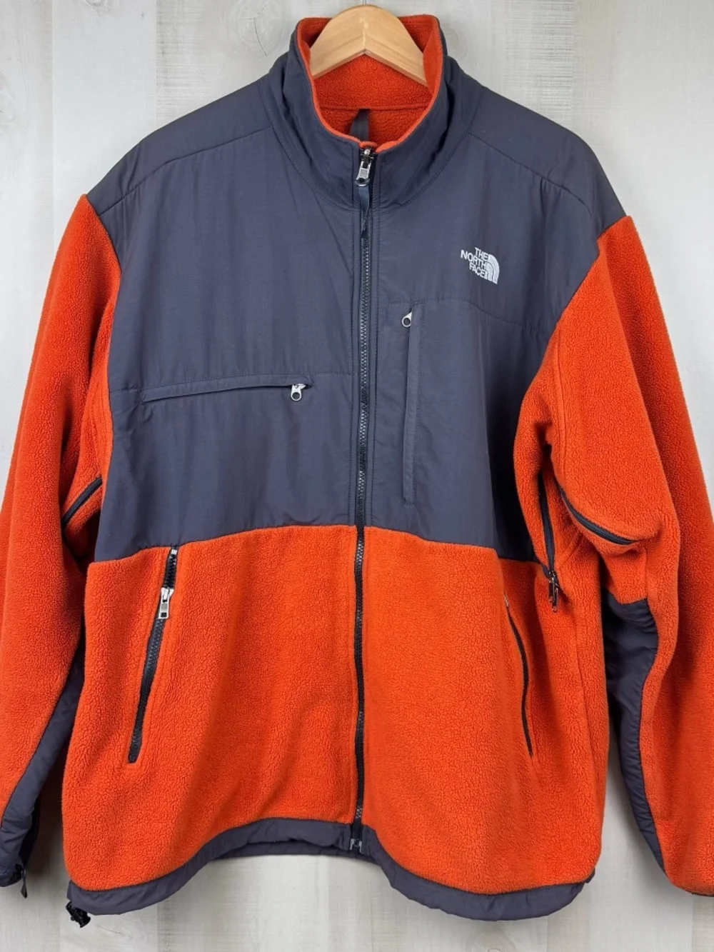 The North Face Men’s Denali Polartec Fleece Full Zip Jacket Orange Gray XL